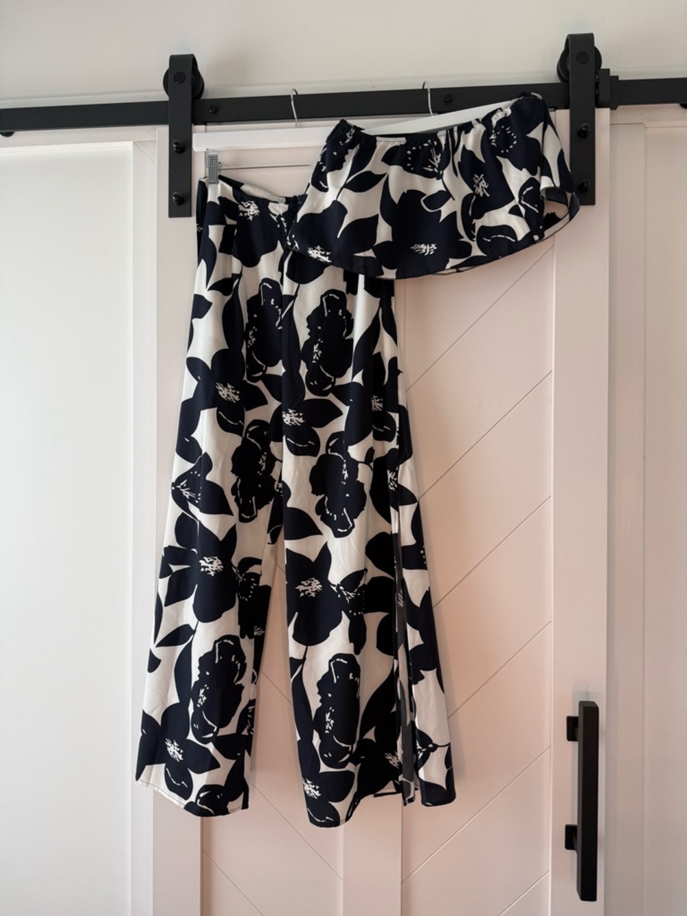 Strapless top+ Wide Leg pant set  - Black & White Floral